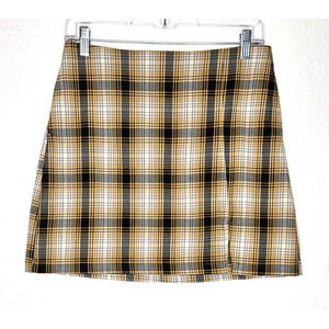 Urban Outfitters Womens Mini Skirt Medium Yellow Black Plaid Chic Light Academia